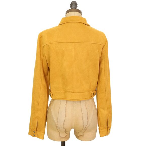 ALLEGRA K Amazon Faux Suede Snap Button Crop Jacket Size S Mustard Yellow NWT A3 - Picture 4 of 7